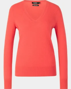 Galeries Lafayette Pull 100% Cachemire Yocon col V rouge rosé