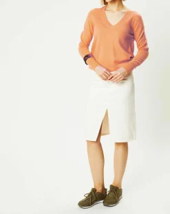 Femme Galeries Lafayette Pull 100% Cachemire Yocon col V orange