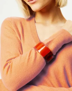 Femme Galeries Lafayette Pull 100% Cachemire Yocon col V orange