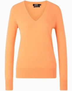 Femme Galeries Lafayette Pull 100% Cachemire Yocon col V orange