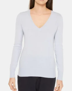 Femme Galeries Lafayette Pull 100% Cachemire Yocon col V bleu clair