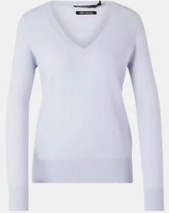 Femme Galeries Lafayette Pull 100% Cachemire Yocon col V bleu clair