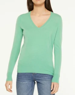 Femme Galeries Lafayette Pull 100% Cachemire Yocon col V vert