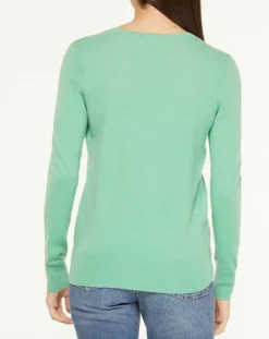 Femme Galeries Lafayette Pull 100% Cachemire Yocon col V vert