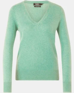 Femme Galeries Lafayette Pull 100% Cachemire Yocon col V vert
