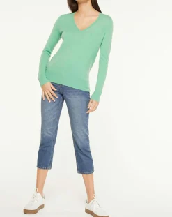 Femme Galeries Lafayette Pull 100% Cachemire Yocon col V vert