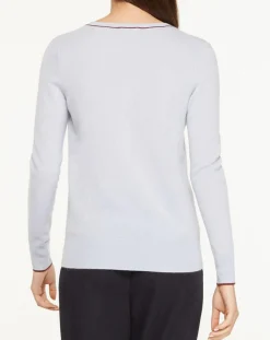 Femme Galeries Lafayette Pull 100% Cachemire Yocond col V bleu clair