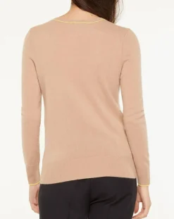 Femme Galeries Lafayette Pull 100% Cachemire Yocond col V beige