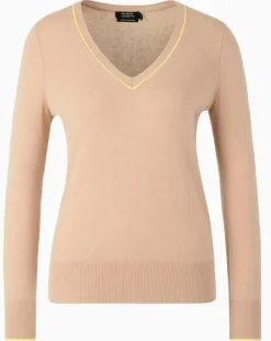 Femme Galeries Lafayette Pull 100% Cachemire Yocond col V beige