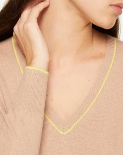 Femme Galeries Lafayette Pull 100% Cachemire Yocond col V beige