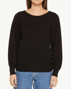 Hot Galeries Lafayette Pull 100% Cachemire Yoshi noeud au dos col bateau noir