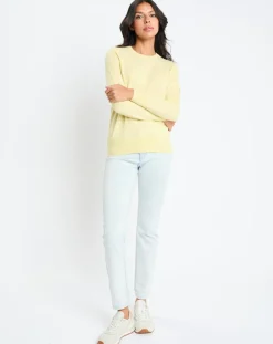 Femme Galeries Lafayette Pull 100% Cachemire Zabri col rond jaune