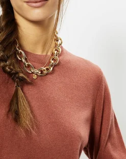 Femme Galeries Lafayette Pull 100% Cachemire Zabri col rond bois de rose