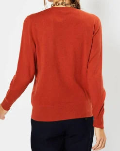 Femme Galeries Lafayette Pull 100% Cachemire Zabri col rond orange foncé