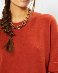 Femme Galeries Lafayette Pull 100% Cachemire Zabri col rond orange foncé