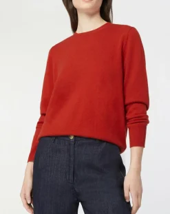 Femme Galeries Lafayette Pull 100% Cachemire Zabri col rond orange foncé