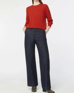 Femme Galeries Lafayette Pull 100% Cachemire Zabri col rond orange foncé