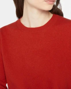 Femme Galeries Lafayette Pull 100% Cachemire Zabri col rond orange foncé