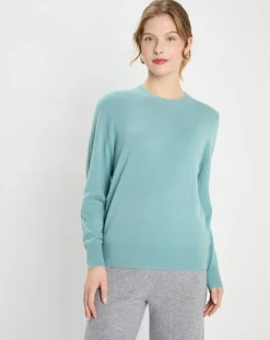 Femme Galeries Lafayette Pull 100% Cachemire Zabri col rond bleu/vert