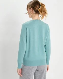 Femme Galeries Lafayette Pull 100% Cachemire Zabri col rond bleu/vert