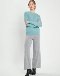 Femme Galeries Lafayette Pull 100% Cachemire Zabri col rond bleu/vert