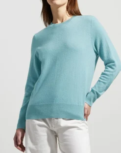 Femme Galeries Lafayette Pull 100% Cachemire Zabri col rond bleu/vert