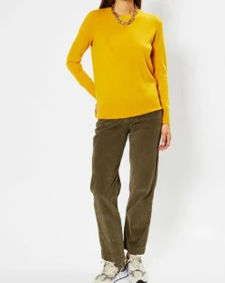 Galeries Lafayette Pull 100% Cachemire Zabri col rond jaune