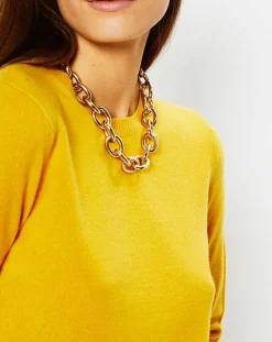 Galeries Lafayette Pull 100% Cachemire Zabri col rond jaune