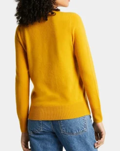 Galeries Lafayette Pull 100% Cachemire Zabri col rond jaune
