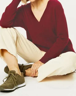 Sale Galeries Lafayette Pull 100% Cachemire Zoé col V profond rouge foncé