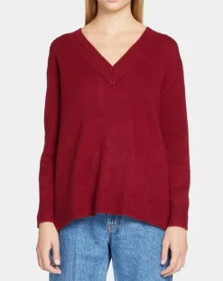 Sale Galeries Lafayette Pull 100% Cachemire Zoé col V profond rouge foncé