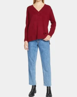 Sale Galeries Lafayette Pull 100% Cachemire Zoé col V profond rouge foncé