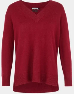 Sale Galeries Lafayette Pull 100% Cachemire Zoé col V profond rouge foncé