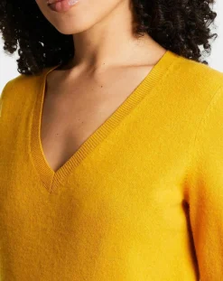 Outlet Galeries Lafayette Pull 100% Cachemire Zocon col V jaune