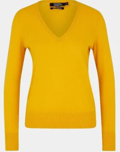 Outlet Galeries Lafayette Pull 100% Cachemire Zocon col V jaune