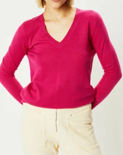 Clearance Galeries Lafayette Pull 100% Cachemire Zocon col V rose