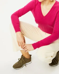 Clearance Galeries Lafayette Pull 100% Cachemire Zocon col V rose