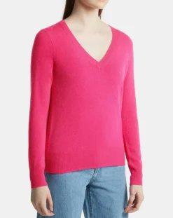 Clearance Galeries Lafayette Pull 100% Cachemire Zocon col V rose