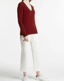 Femme Galeries Lafayette Pull 100% Cachemire Zocon col V rouge foncé