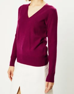 Femme Galeries Lafayette Pull 100% Cachemire Zocon col V violet