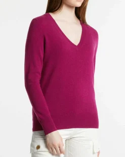 Femme Galeries Lafayette Pull 100% Cachemire Zocon col V violet