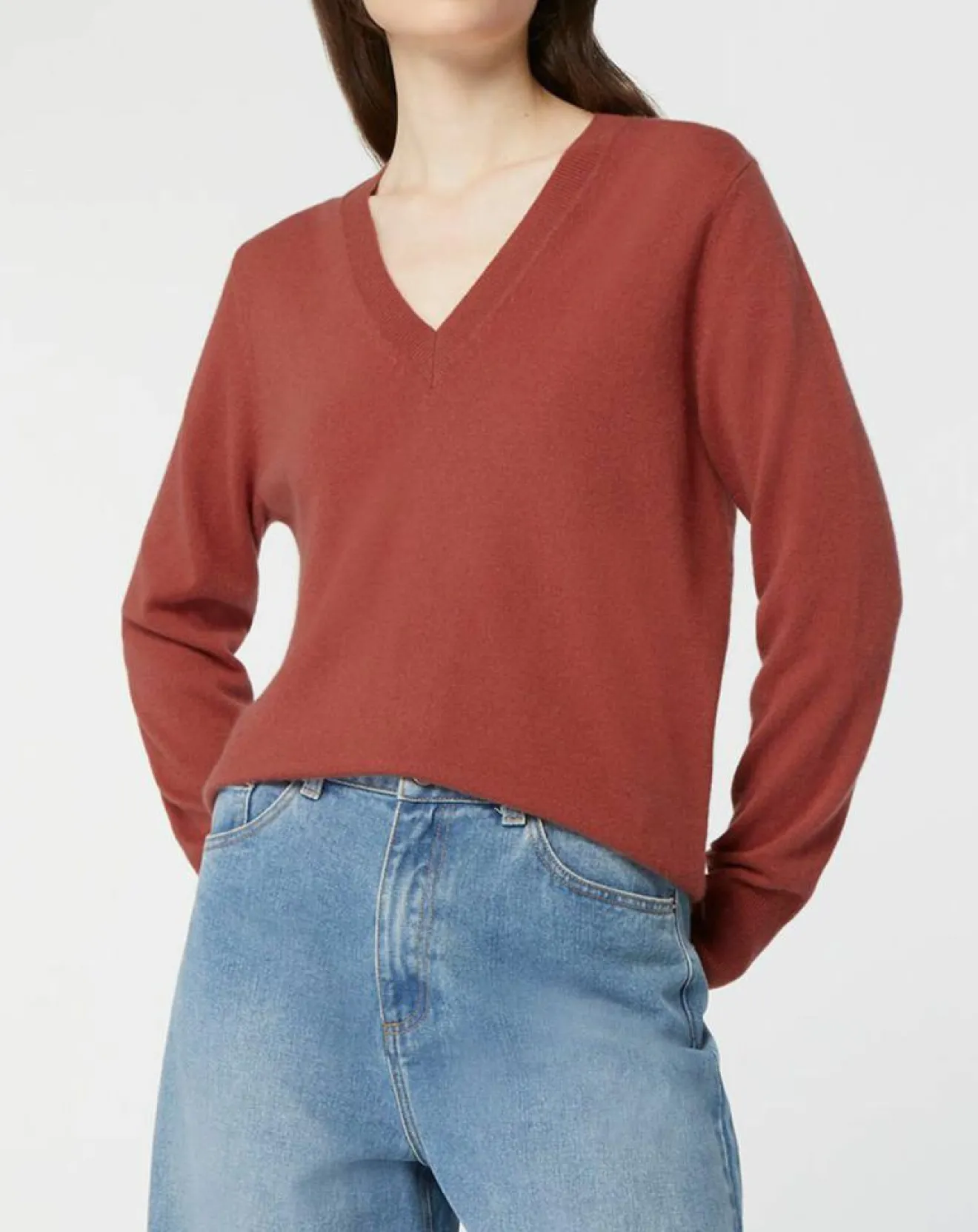 Outlet Galeries Lafayette Pull 100% Cachemire Zocon col V bois de rose