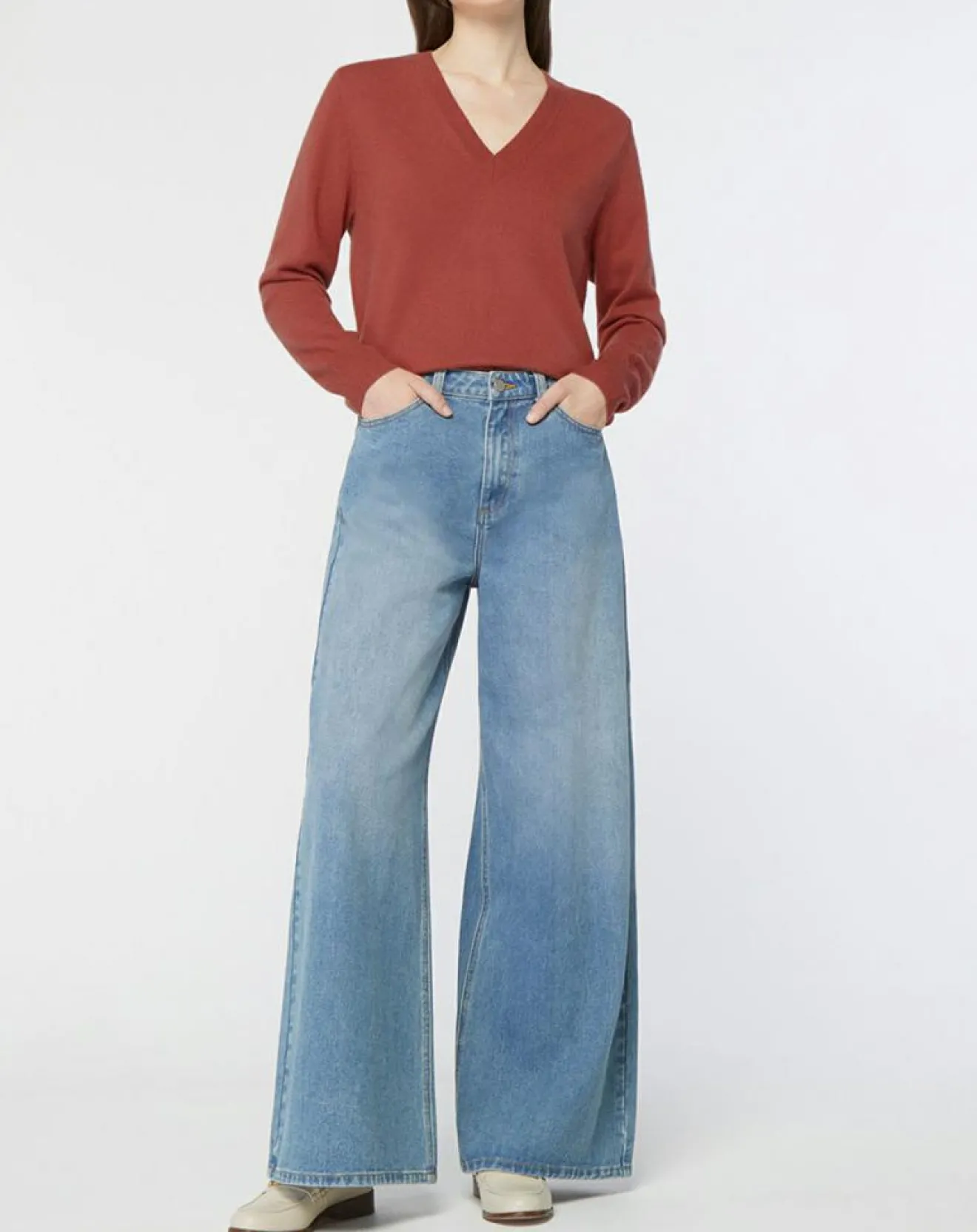 Outlet Galeries Lafayette Pull 100% Cachemire Zocon col V bois de rose