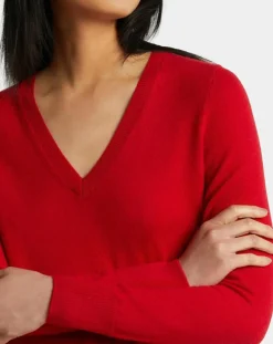 Galeries Lafayette Pull 100% Cachemire Zocon col V rouge