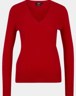 Galeries Lafayette Pull 100% Cachemire Zocon col V rouge