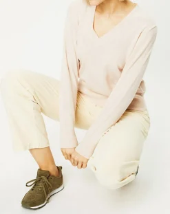 Discount Galeries Lafayette Pull 100% Cachemire Zocon col V beige rosé