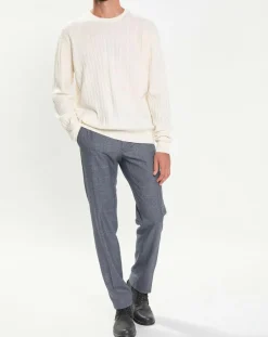 Discount Hackett London Pull 100% Laine d'agneau col rond Cable écru
