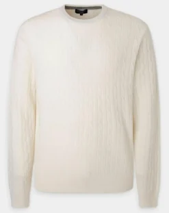 Discount Hackett London Pull 100% Laine d'agneau col rond Cable écru