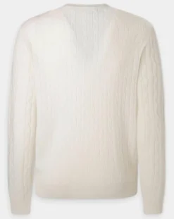 Discount Hackett London Pull 100% Laine d'agneau col rond Cable écru