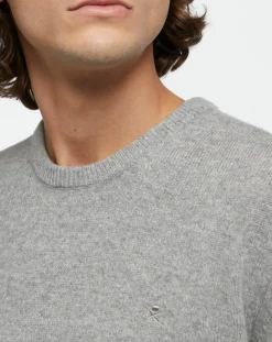 Outlet Hackett London Pull 100% Laine d'agneau col rond gris moyen